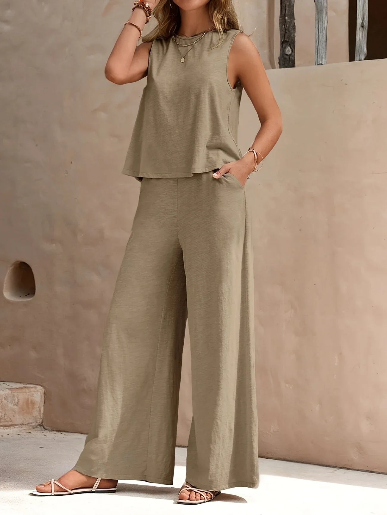 Hope - Ensemble composé d'un haut sans manches et d'un pantalon à jambes larges
