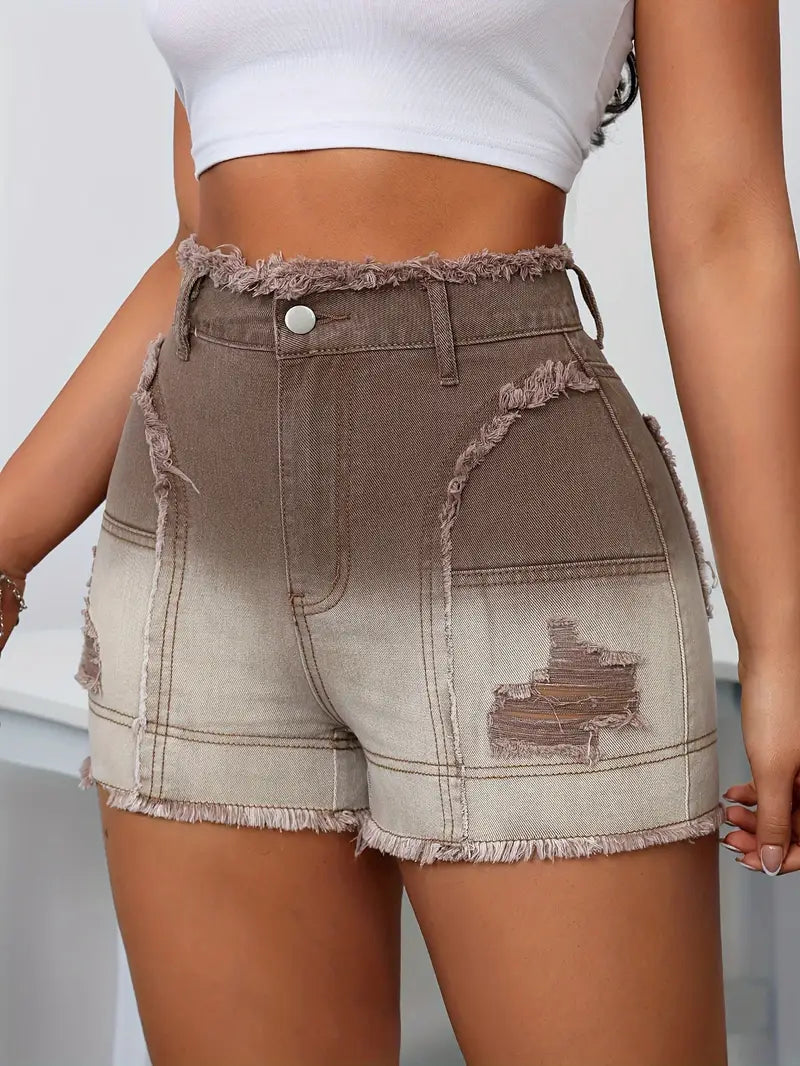 Luma - Short en jean taille haute effet vieilli ombré