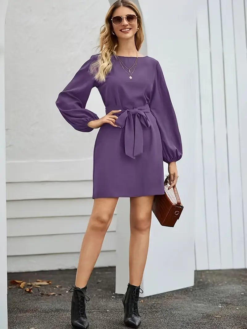 Chantal - Robe pour femme avec manches lanternes et ceinture