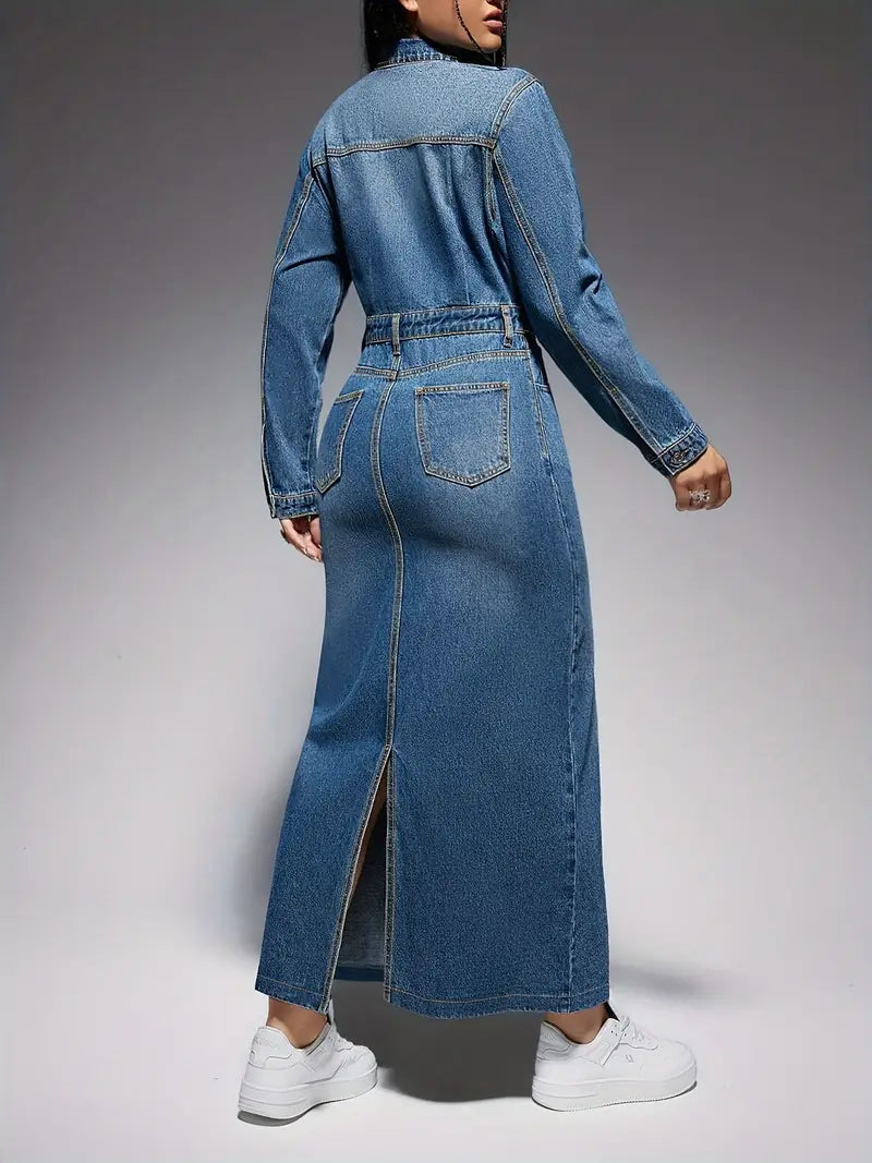 Lydia - Robe élégante à manches longues en jean pour femme