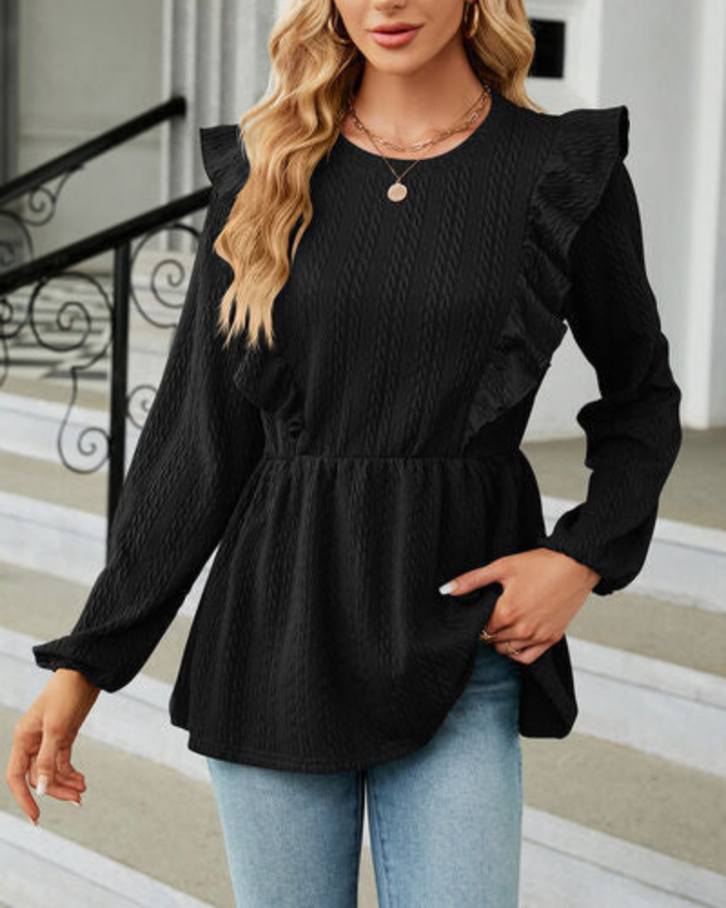 Leilani - Blouse élégante à manches longues et col rond à volants