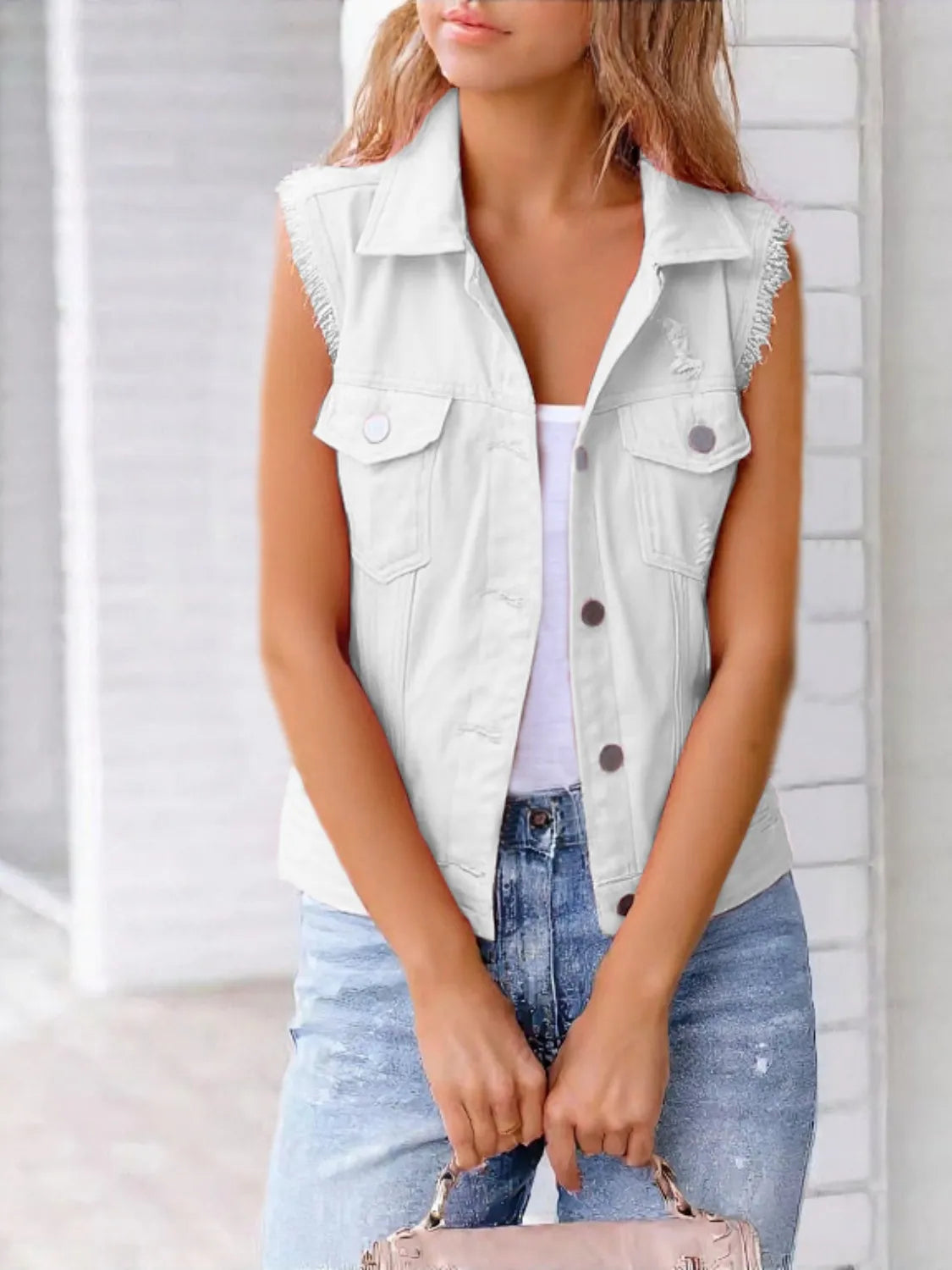 Danica - Gilet en jean effiloché sans manches