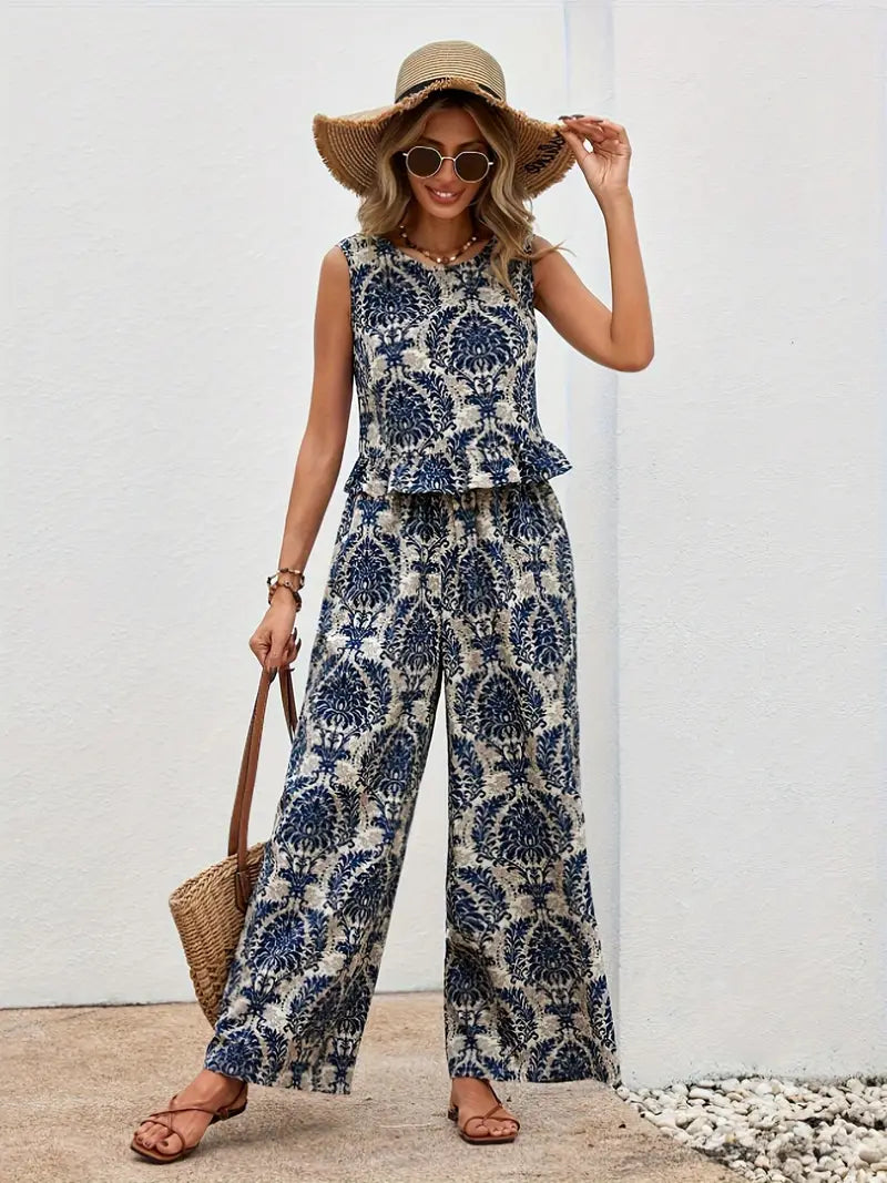 Thea - Ensemble composé d'un haut sans manches et d'un pantalon à jambes larges