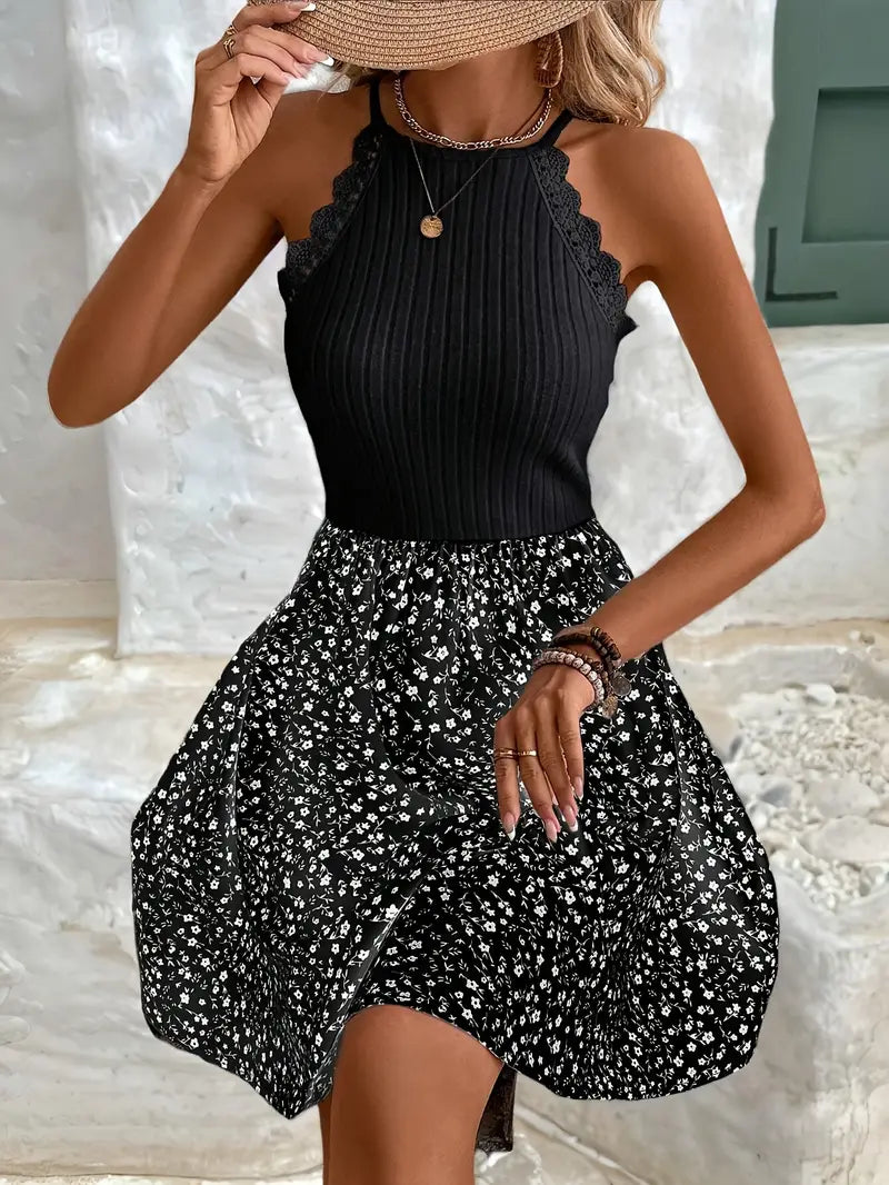 Glorietta - Robe sans manches à imprimé floral et bordure en dentelle