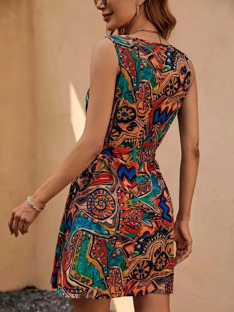 Hara - Robe imprimée sans manches à col en V