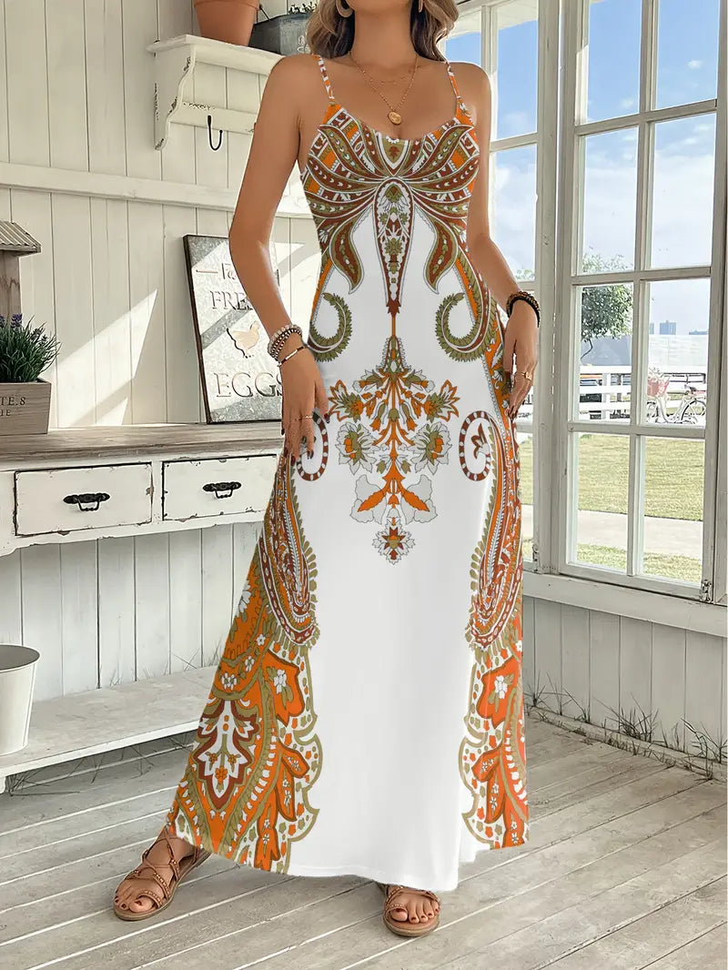 Martha - Robe longue imprimée sans manches pour femmes