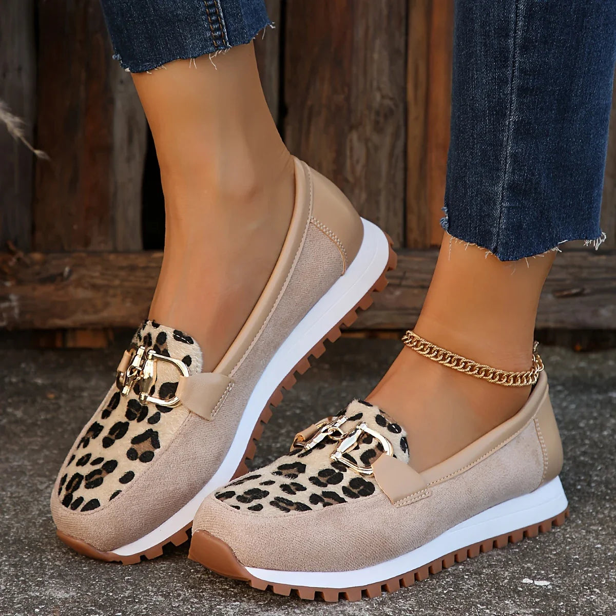Rebaca - Chaussures plates à imprimé léopard pour femmes