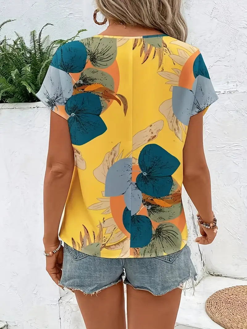Olive - Chemisier femme élégant à motif floral et manches courtes