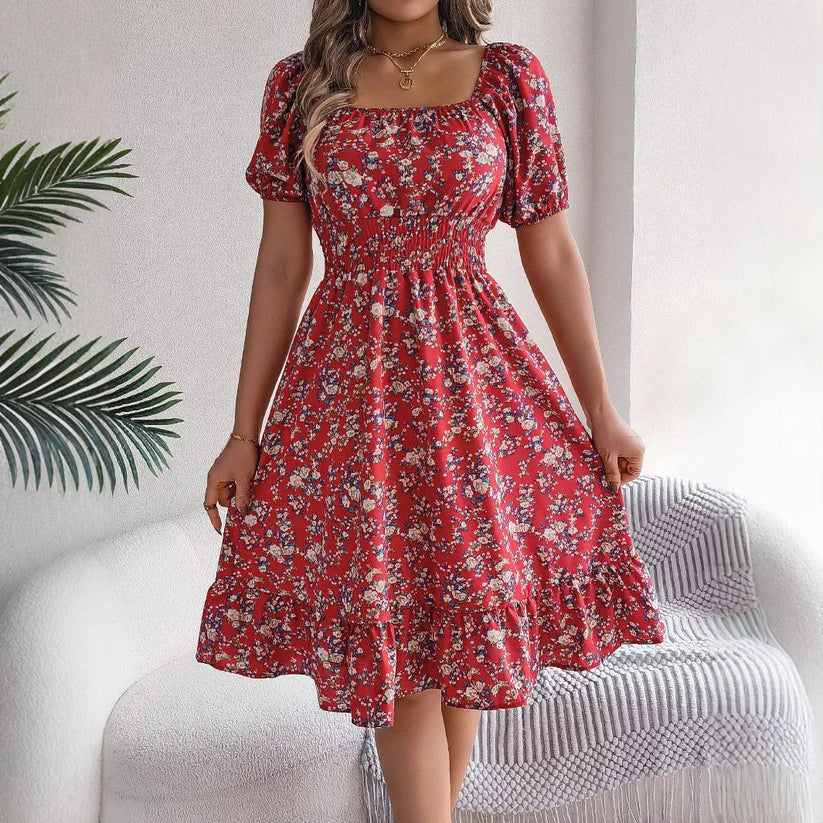Vivian - Robe fleurie féminine à manches bouffantes