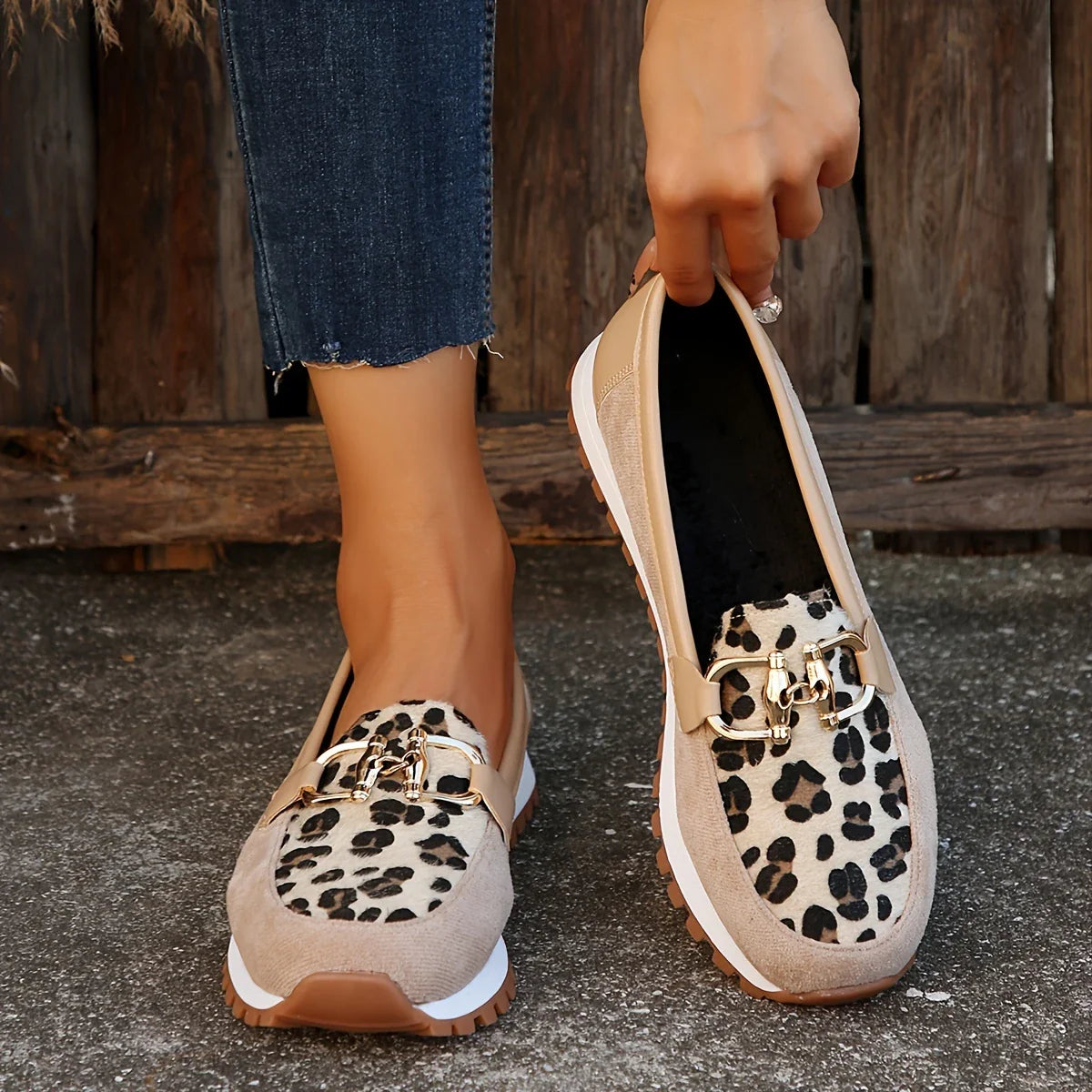 Rebaca - Chaussures plates à imprimé léopard pour femmes