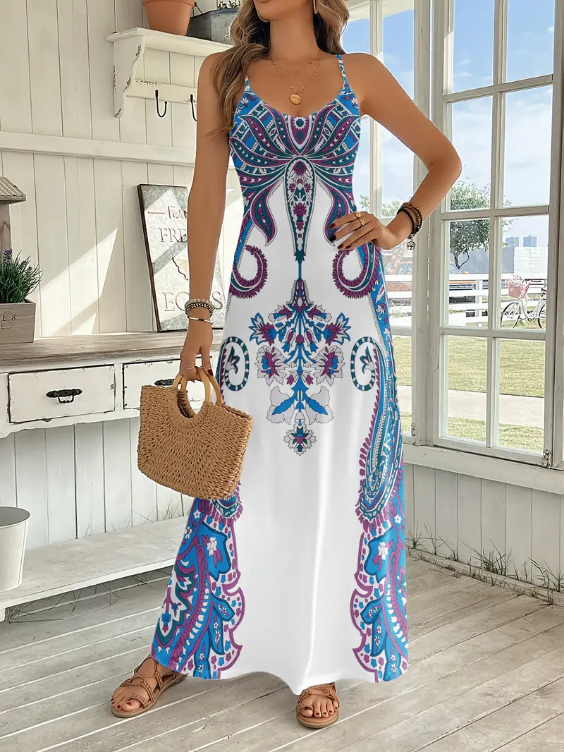 Martha - Robe longue imprimée sans manches pour femmes