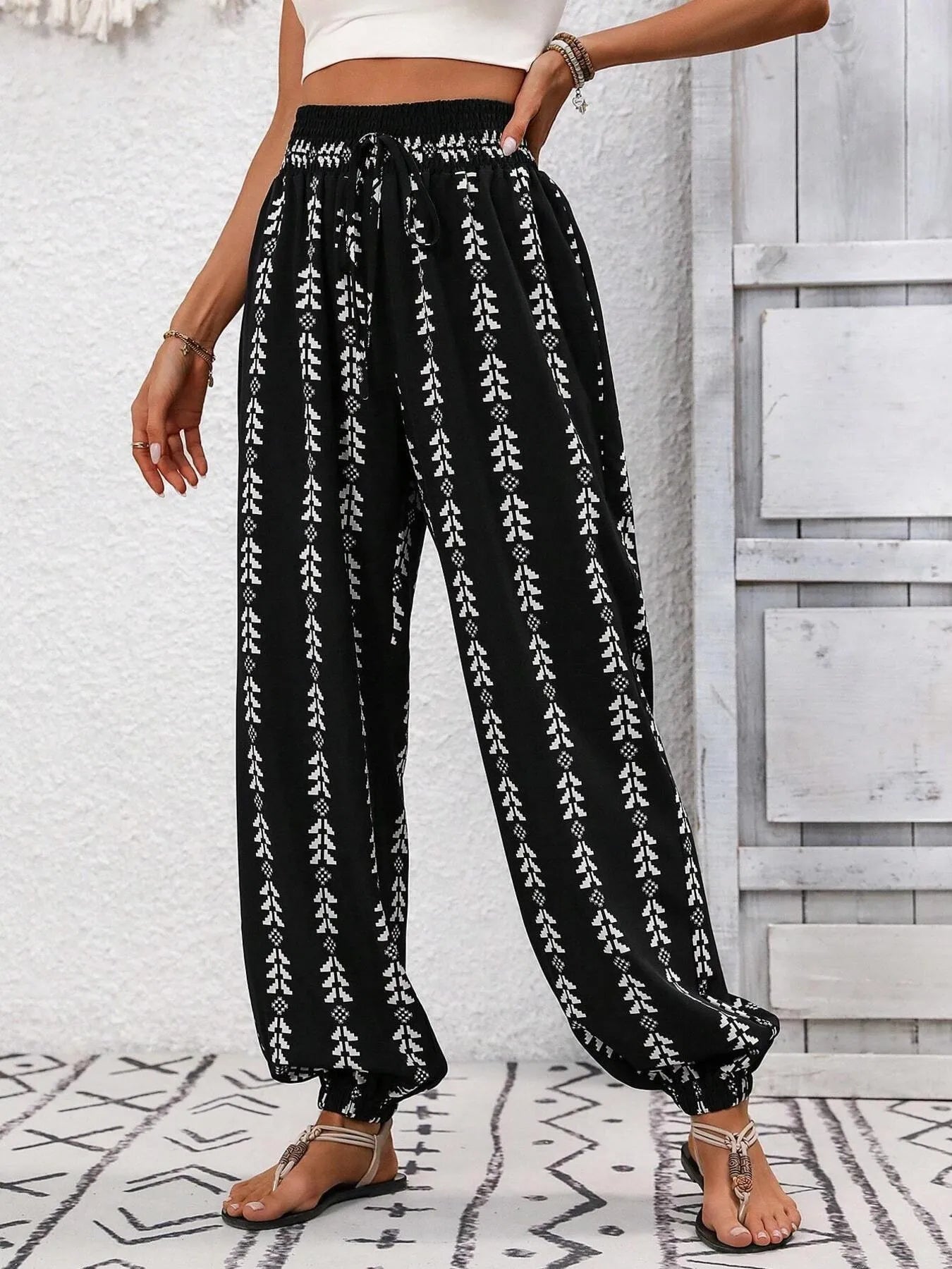 Pantalon D'Été Pour Femme Décontracté Couleur Pure Taille Élastique Pantalon D'Été Pour Femme Décontracté Couleur Pure Taille Élastique