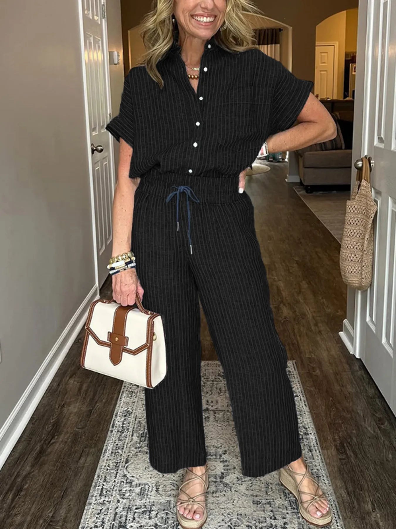 Malou - Ensemble décontracté avec chemise ample boutonnée et pantalon large