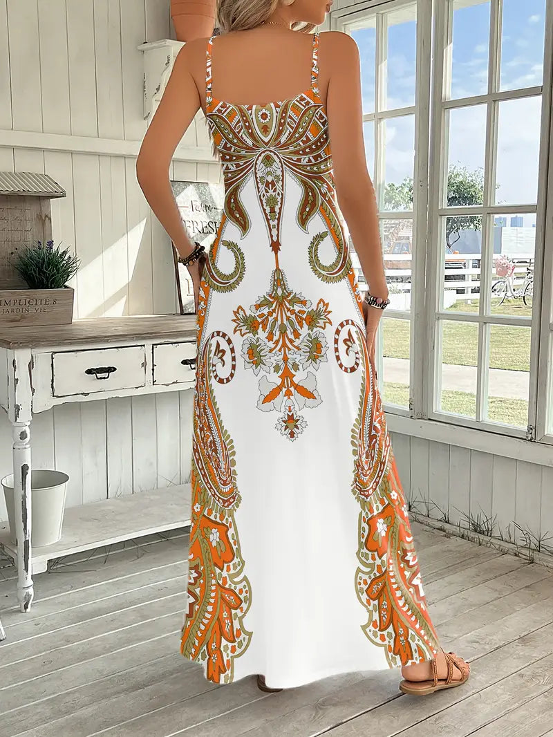 Martha - Robe longue imprimée sans manches pour femmes