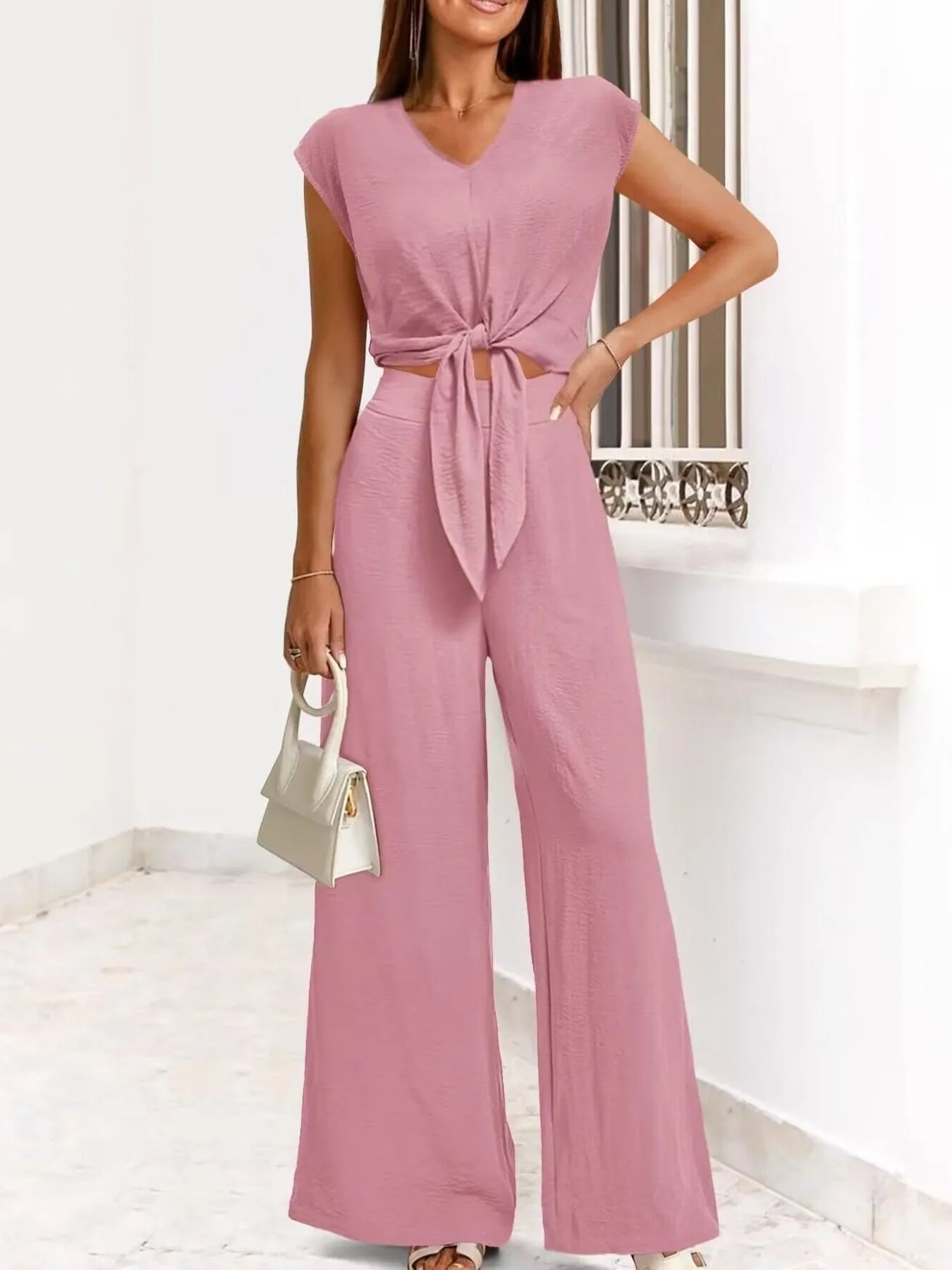 Fianna - Ensemble élégant top court et pantalon large