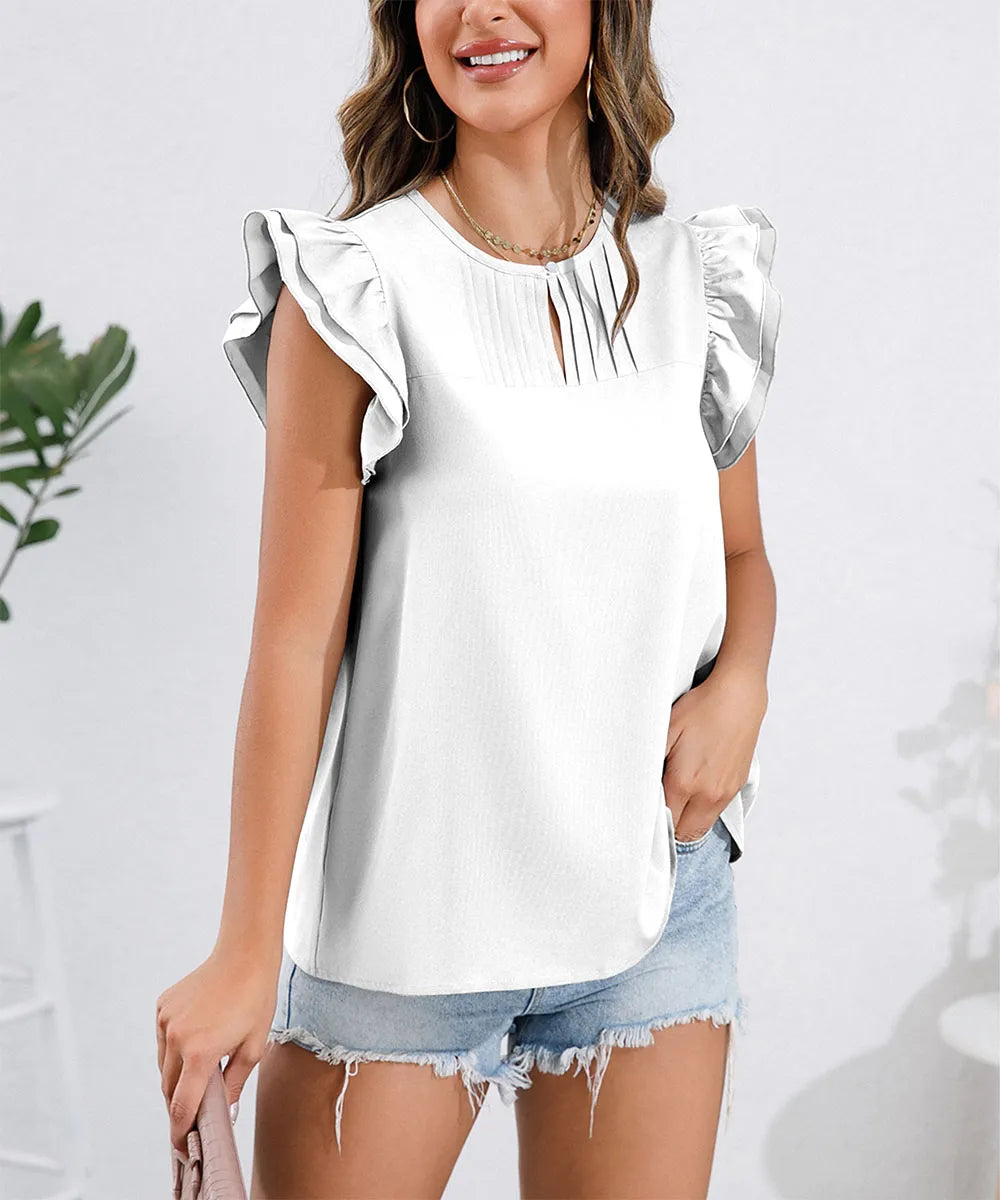 Eudora - Blouse à col rond et manches à volants