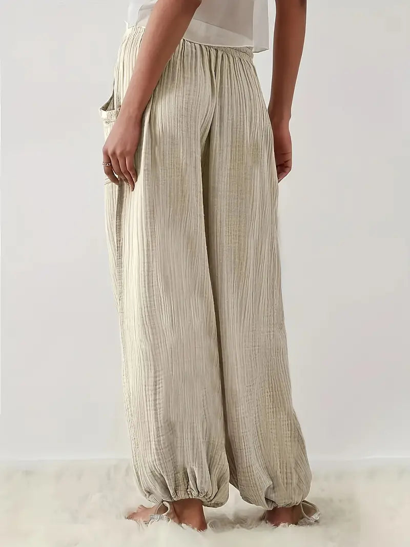 Claudia - Pantalon large décontracté de couleur unie pour femme