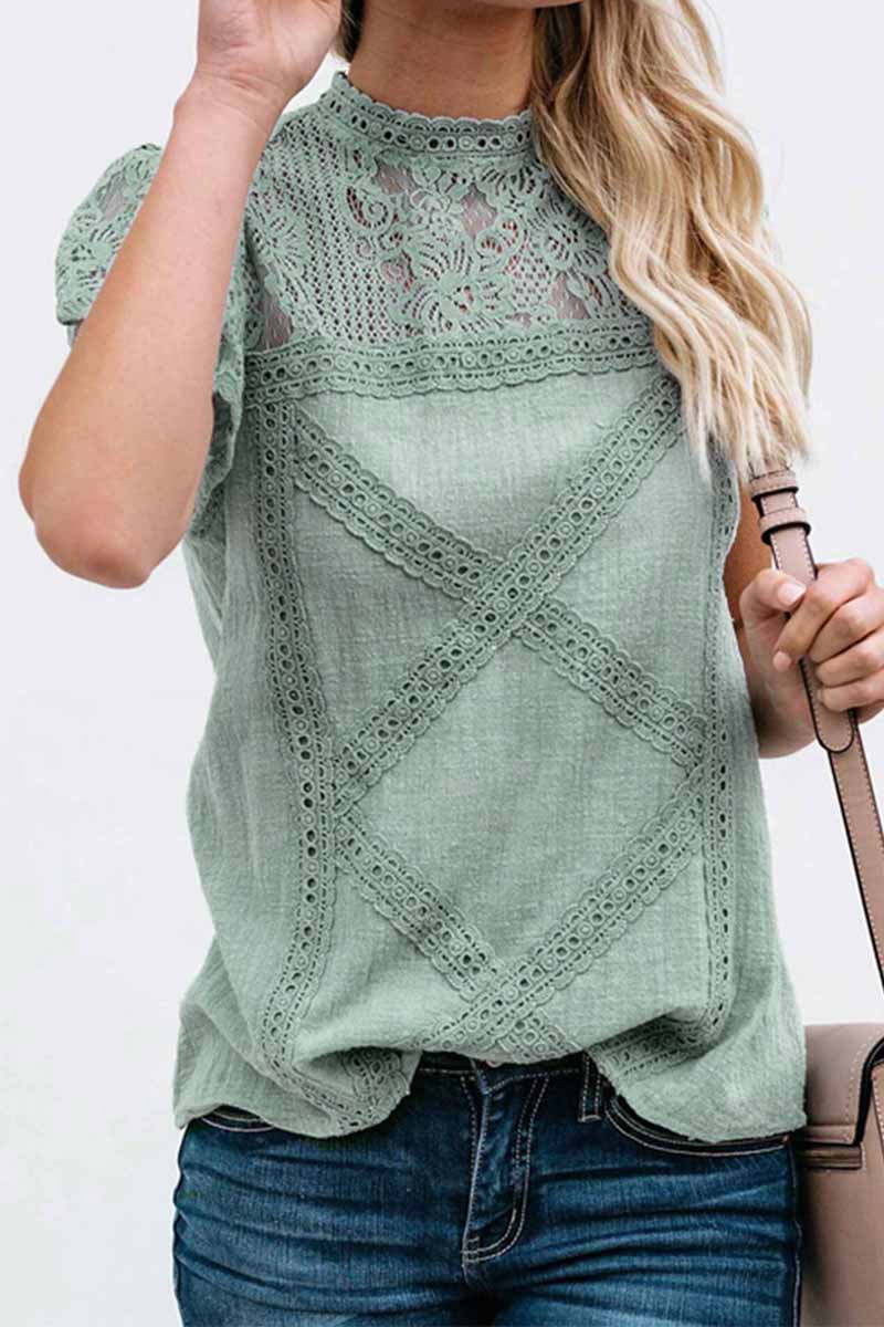 Laila - Blouse chic en dentelle géométrique à manches courtes
