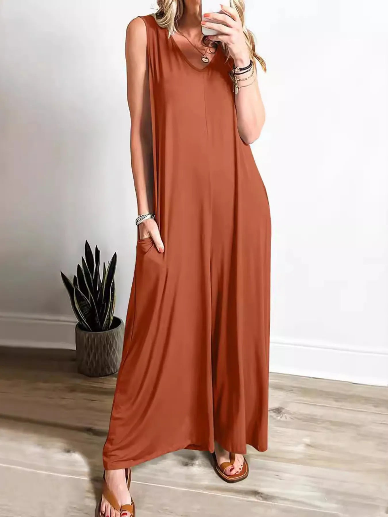 Lily - Combinaison casual sans manches à col en V avec poches