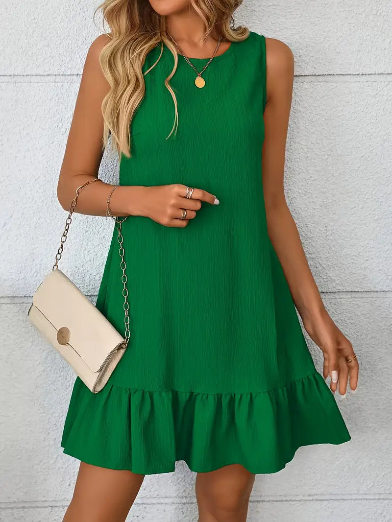 Janet - Robe élégante à col rond et coupe trapèze pour femme