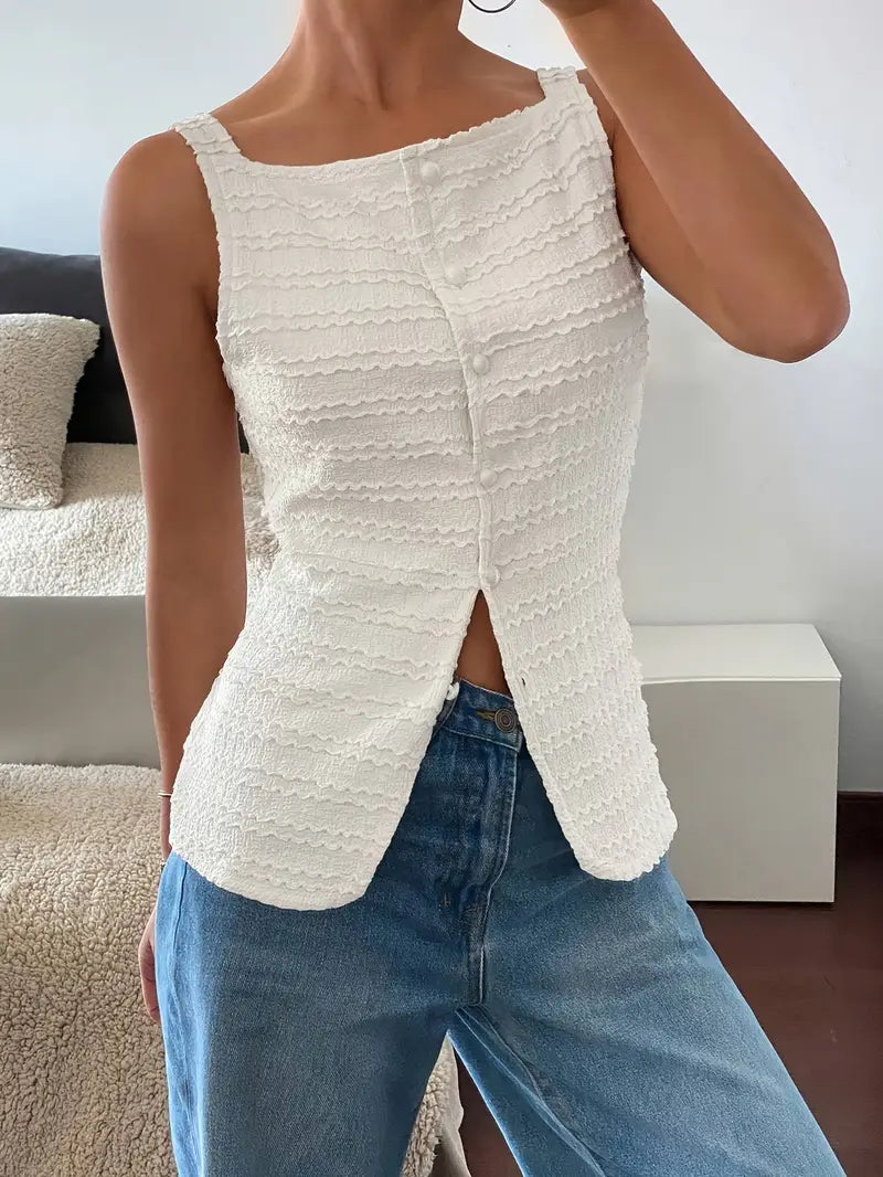 Carsie - Chemisier boutonné sans manches élégant pour femme