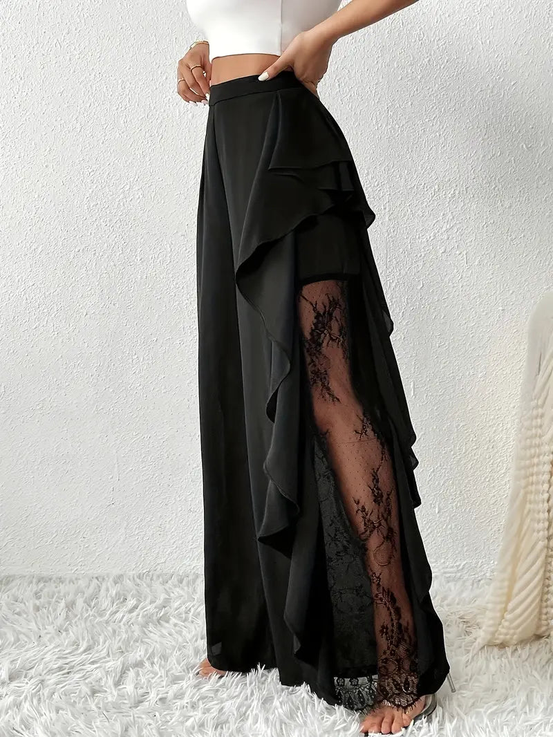 Dorice -Pantalon large élégant avec bordure en dentelle