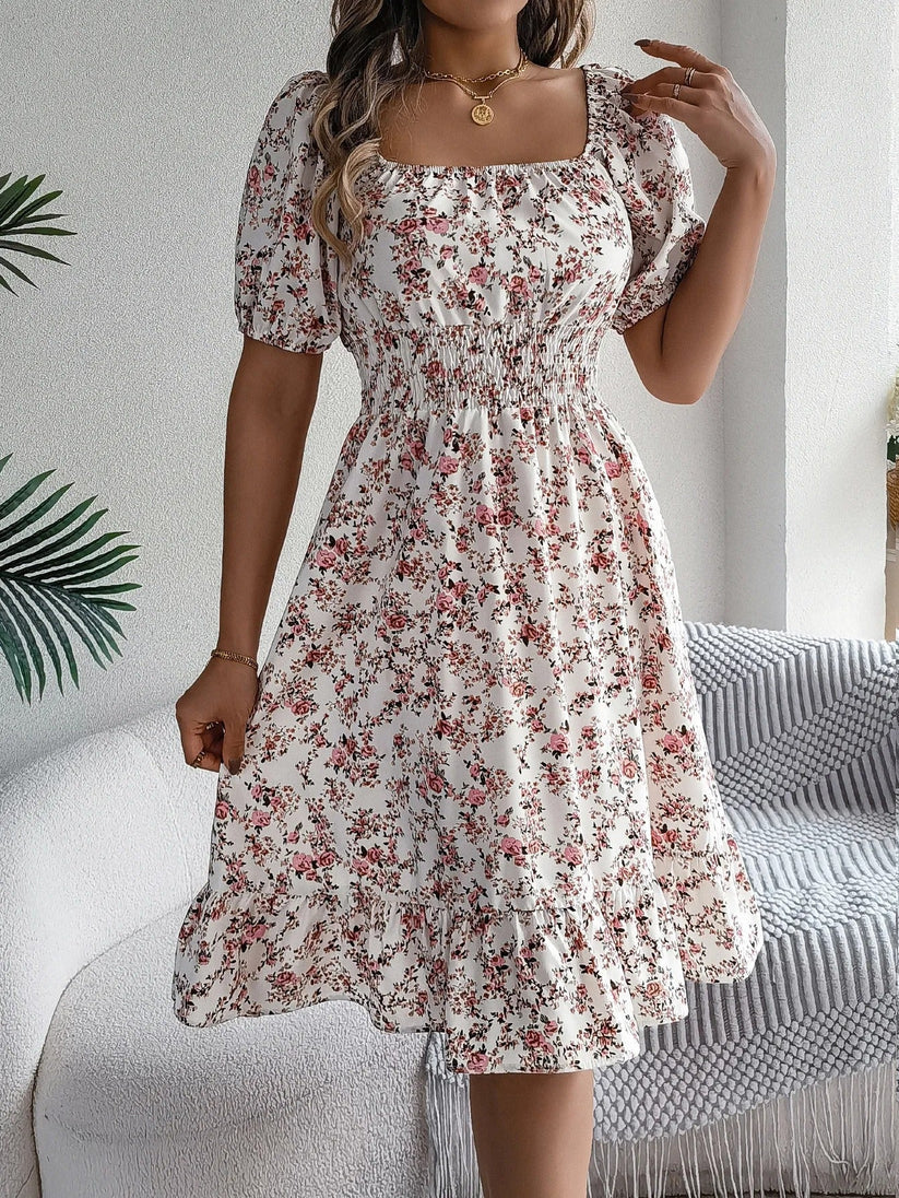 Vivian - Robe fleurie féminine à manches bouffantes