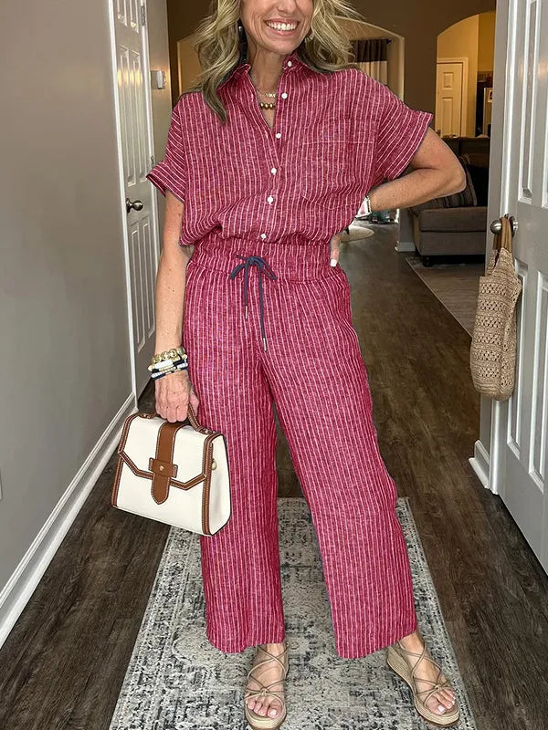 Malou - Ensemble décontracté avec chemise ample boutonnée et pantalon large