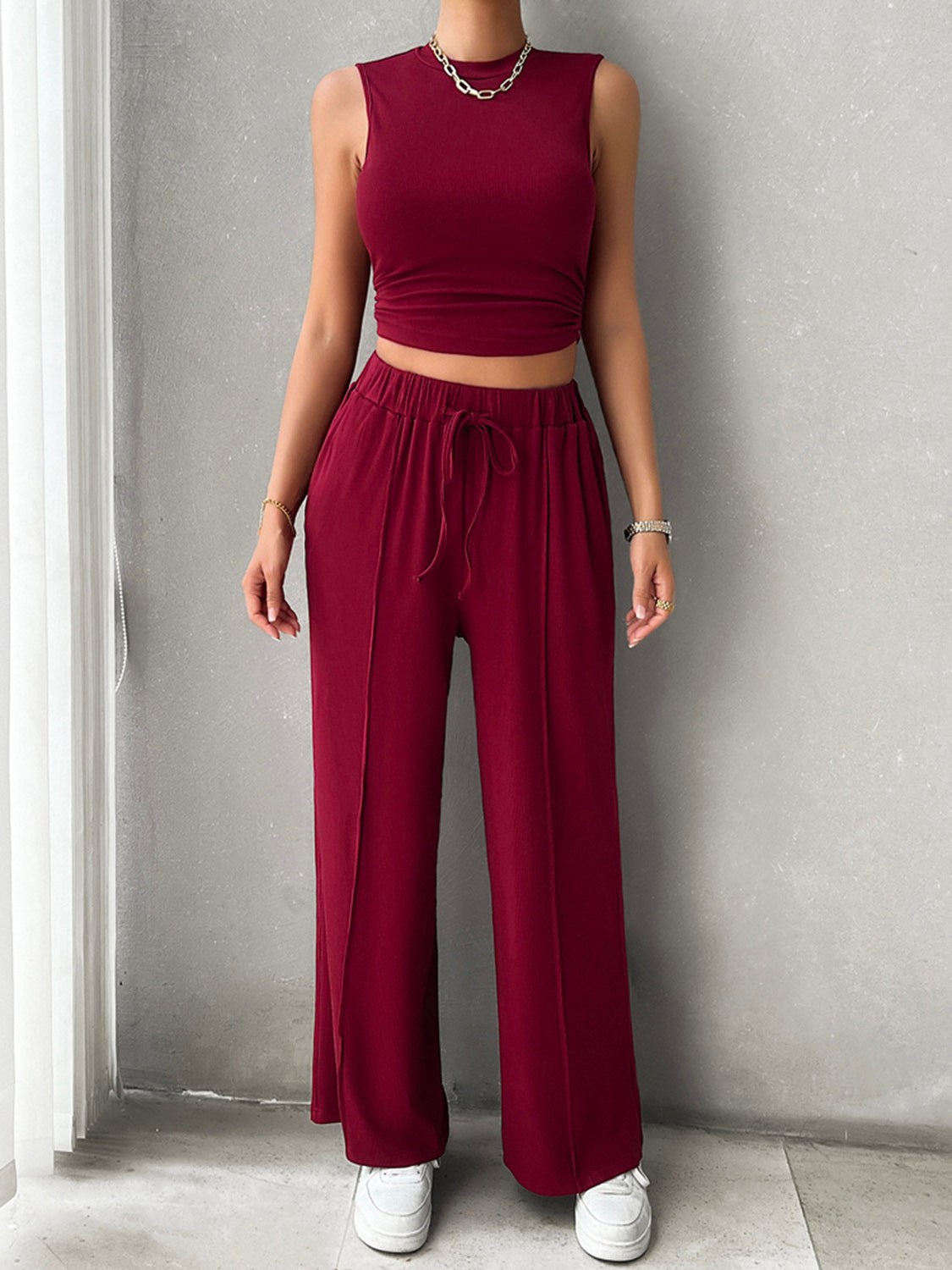 Jelai - Ensemble casual débardeur et pantalon à cordon de serrage