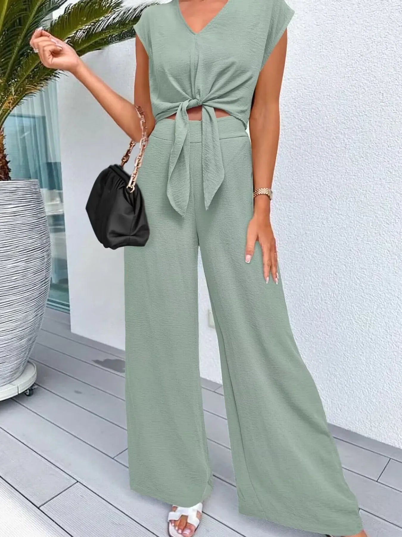 Fianna - Ensemble élégant top court et pantalon large