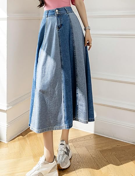 Rosalind - Jupe longue en jean patchwork pour femme
