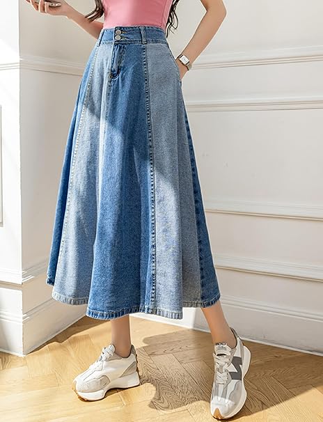 Rosalind - Jupe longue en jean patchwork pour femme