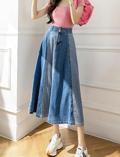 Rosalind - Jupe longue en jean patchwork pour femme