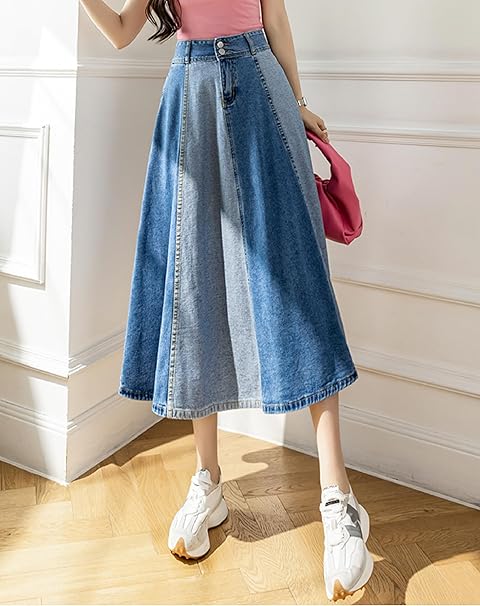 Rosalind - Jupe longue en jean patchwork pour femme