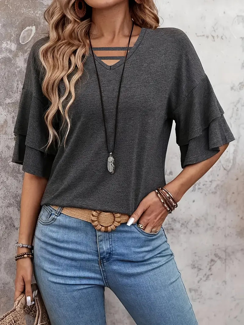Araminta - T-shirt décontracté à col en V pour femme
