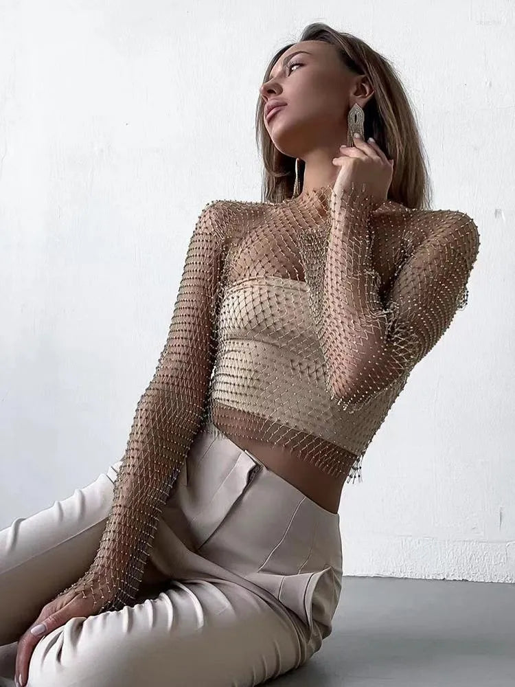 Annalise - Crop top transparent avec strass