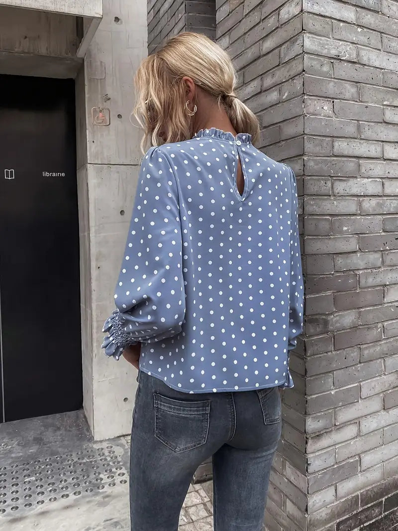 Elsie - Chemisier élégant à pois et manches froncées pour femme