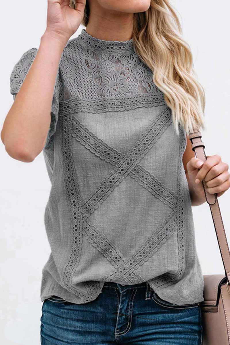 Laila - Blouse chic en dentelle géométrique à manches courtes