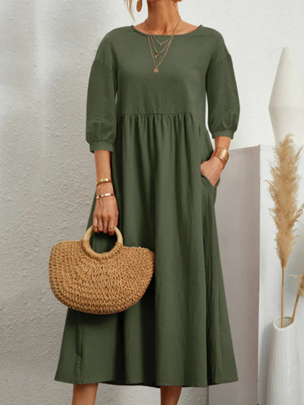 Leitha - Robe à manches trois-quarts ballon
