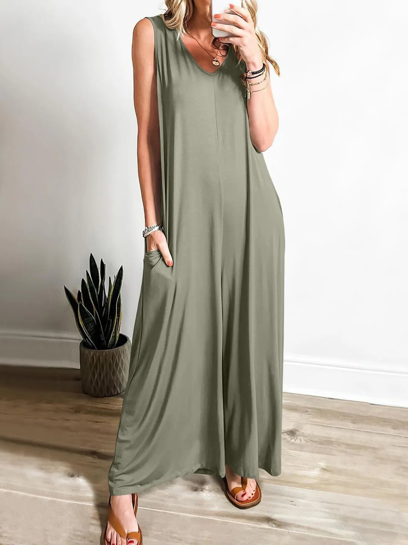 Lily - Combinaison casual sans manches à col en V avec poches