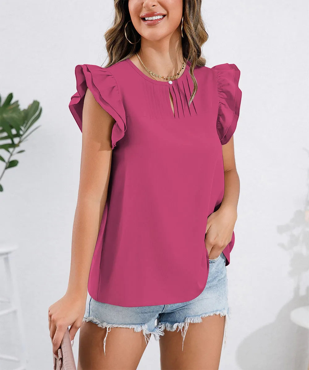 Eudora - Blouse à col rond et manches à volants