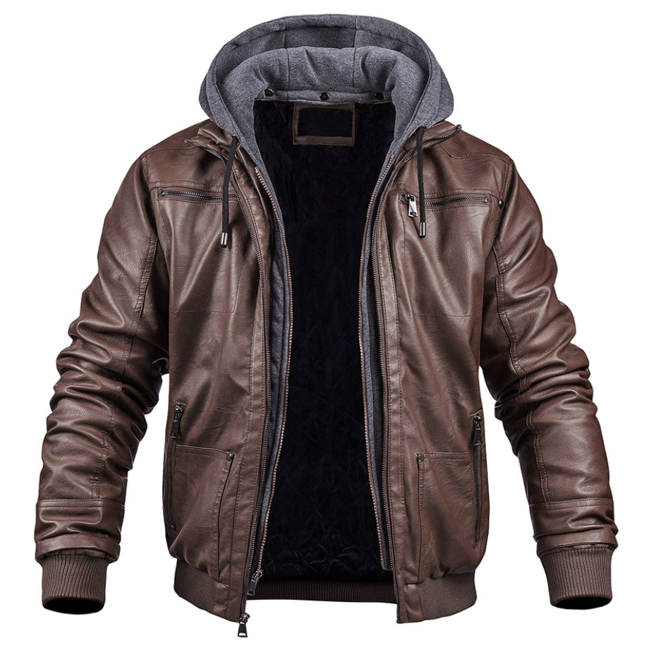 Benjamin - Veste d'hiver élégante en cuir de qualité supérieure avec capuche