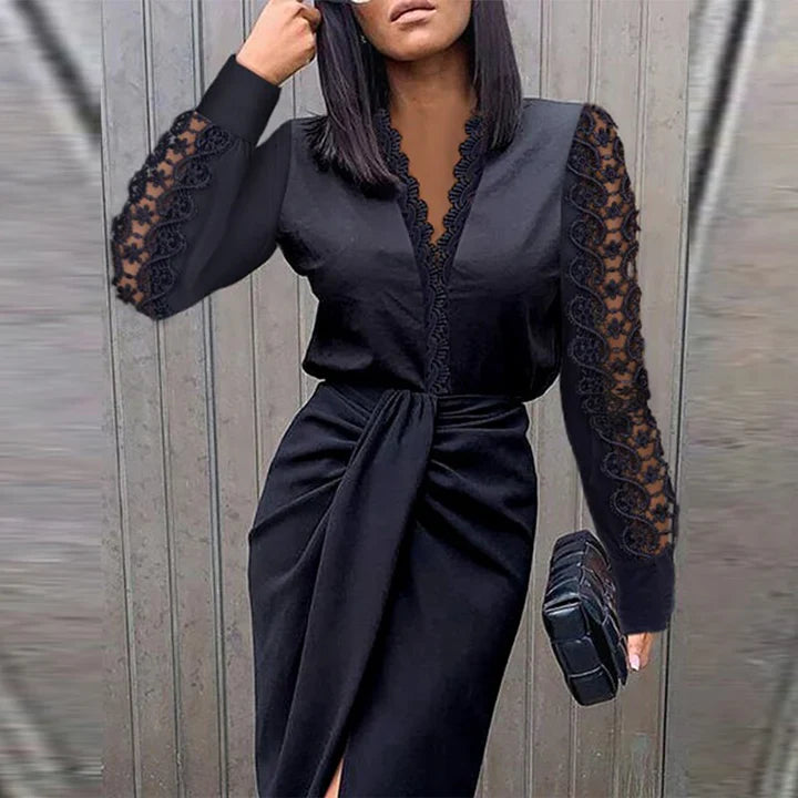 Roberta - Robe longue en dentelle à manches creuses pour femme