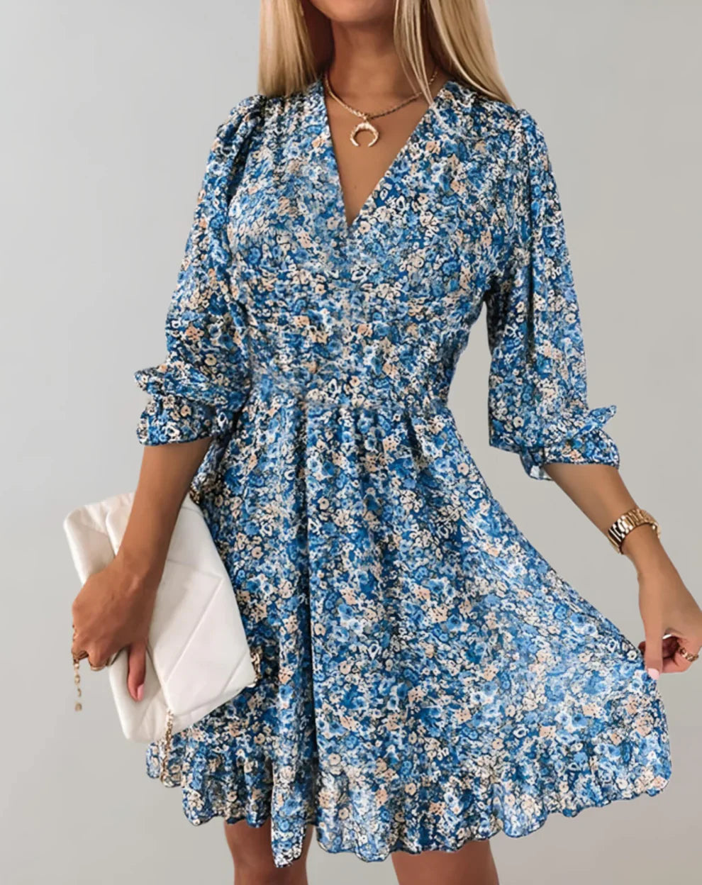 Sarah - Mini-robe fleurie à col en V