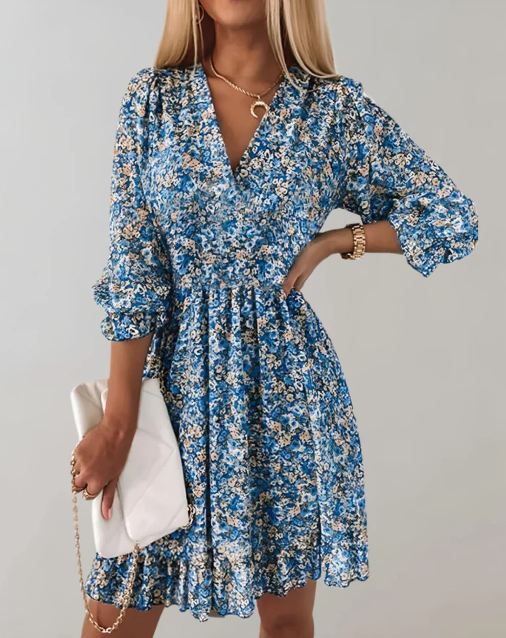Sarah - Mini-robe fleurie à col en V