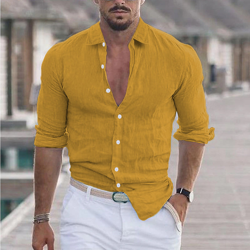 Dino - Chemise en Lin pour Homme avec Col Revers