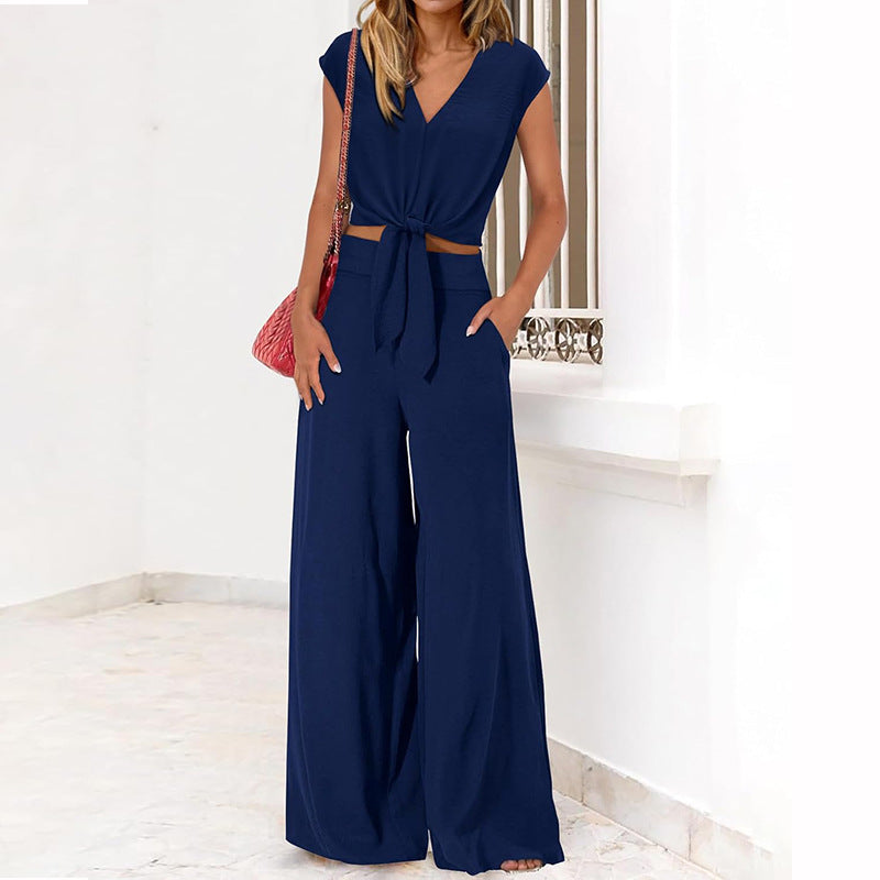 Analise - Ensemble élégant avec top et pantalon taille haute à jambe large