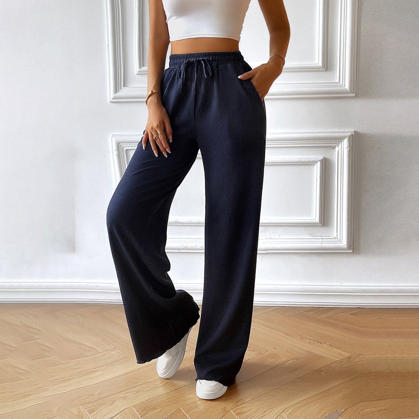 Emerald - Pantalon élégant à jambe large et taille décontractée à cordon