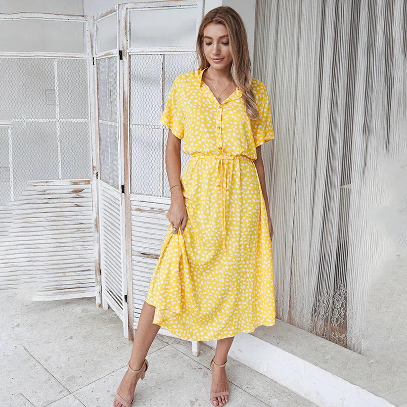 Jessica - Robe imprimée à manches courtes et col en V