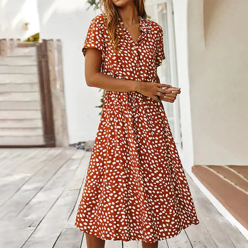 Jessica - Robe imprimée à manches courtes et col en V